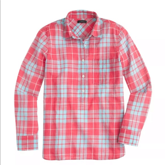 J. Crew Gauze Popover in Red Plaid XXS - Picture 1 of 1